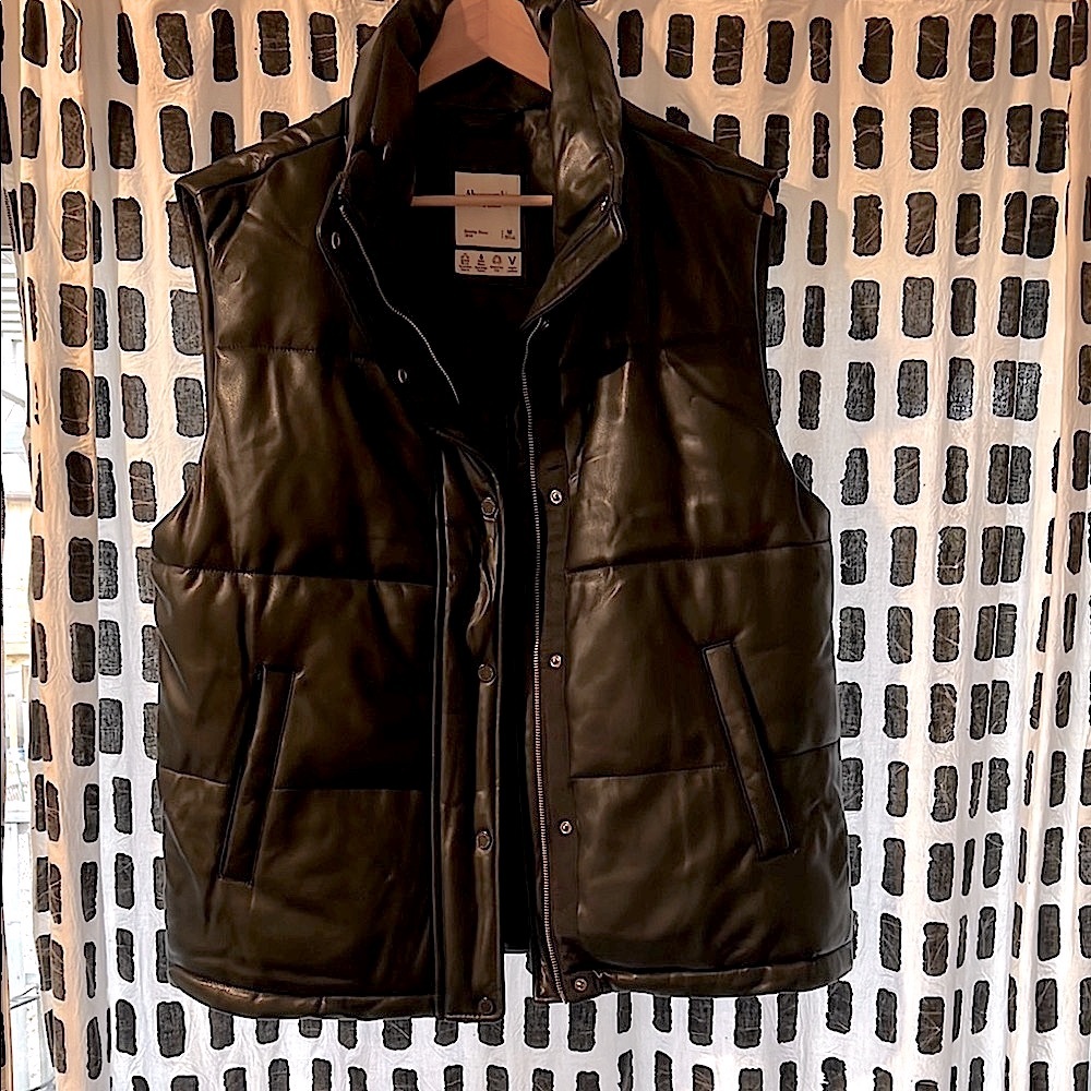 Abercrombie Women’s Vegan Leather Black Puffer Vest